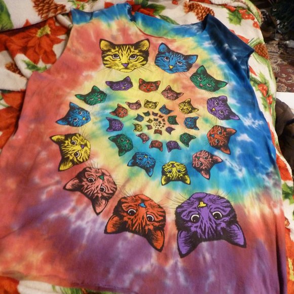 cute - Attention CAT LOVERS - Nice Tie Die Sleeveless Tee size M-L - Picture 2 of 11